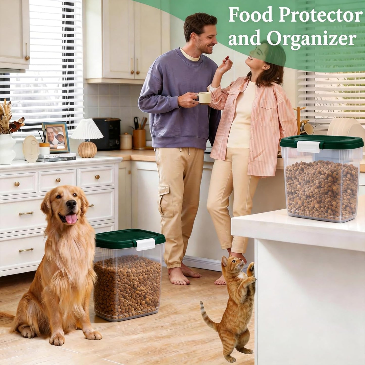10-15 Lbs Dog Food Storage Container Airtight - Slim Pet Cat Food Container with Lid, Scoop and Cup - Clear Plastic Dry Food Storage Bin for Dogs, Cats, Bird Seeds, Kibble, Pellets, Rice, Flour