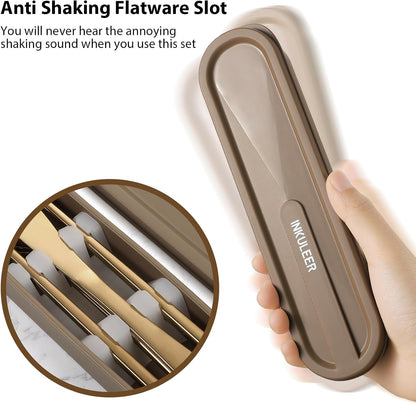 Travel cutlery set, 18/8 stainless steel cutlery, Reusable utensils set with case, Portable Silverware Lunch Box for Camping and Office (Green/knife set)