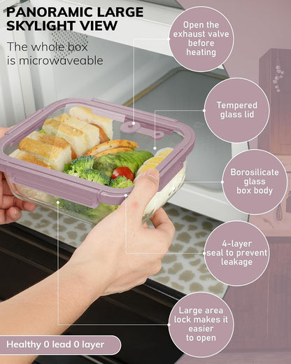 2-Pack Glass Food Storage Containers with Tempered Lids (21.3oz/2.7cup) - Airtight Snap Lock, Microwave & Oven Safe (-4℉~ 950°F), Freezer to Baking Dish, BPA-Free, Gift Box (Pink)