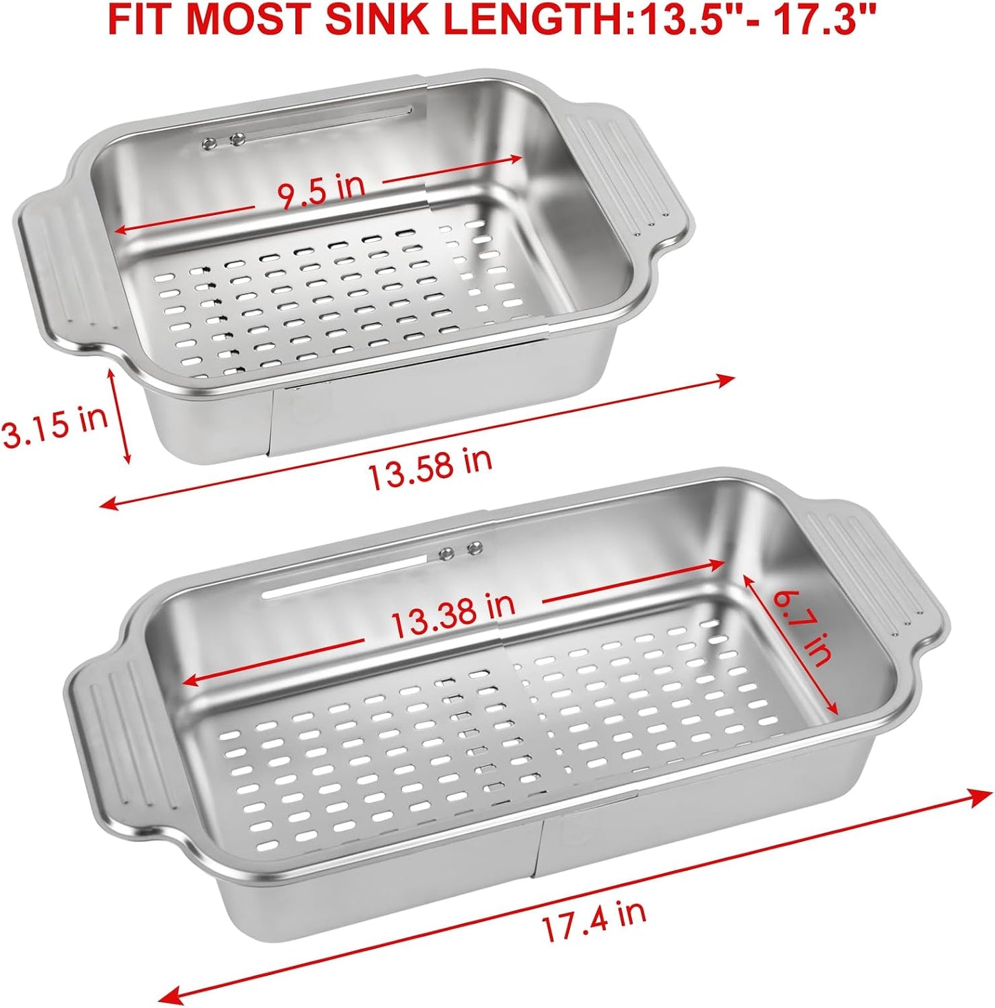 4 In 1 Collapsible Colander Strainer, 304 Stainless Steel Expandable Over the Sink Colander, Foldable Large Colanders Basket to Wash Vegetable and Fruits, Drain Cooked Pasta and Dry Dishes