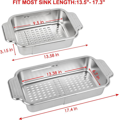 4 In 1 Collapsible Colander Strainer, 304 Stainless Steel Expandable Over the Sink Colander, Foldable Large Colanders Basket to Wash Vegetable and Fruits, Drain Cooked Pasta and Dry Dishes