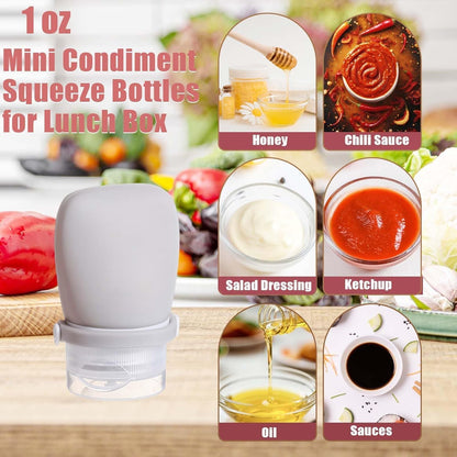 66 Pcs Bento Box Accessories Set with 1 oz Mini Condiment Squeeze Bottles, Silicone Lunch Box Dividers Cups and Animal Food Picks, Lunch Packing Supplies, Small Ketchup Bottle Containers for Meal Prep