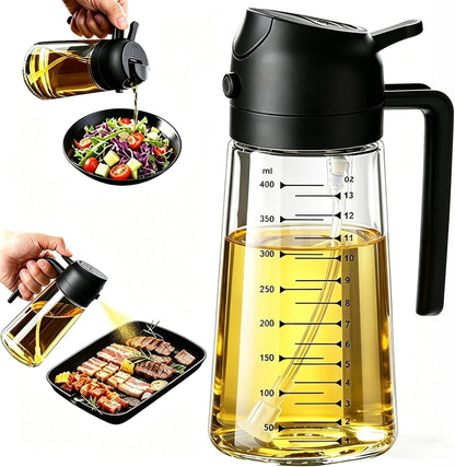 AT-VALY 2-in-1 Oil Sprayer for Cooking, 16oz Glass Oil Dispenser, Black
