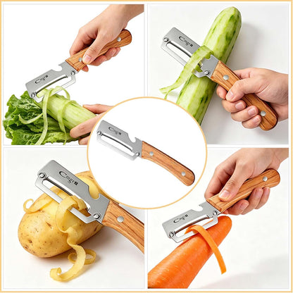 Vegetable Peeler Wooden Handle Sharp Steel Blade with Bottle Opener