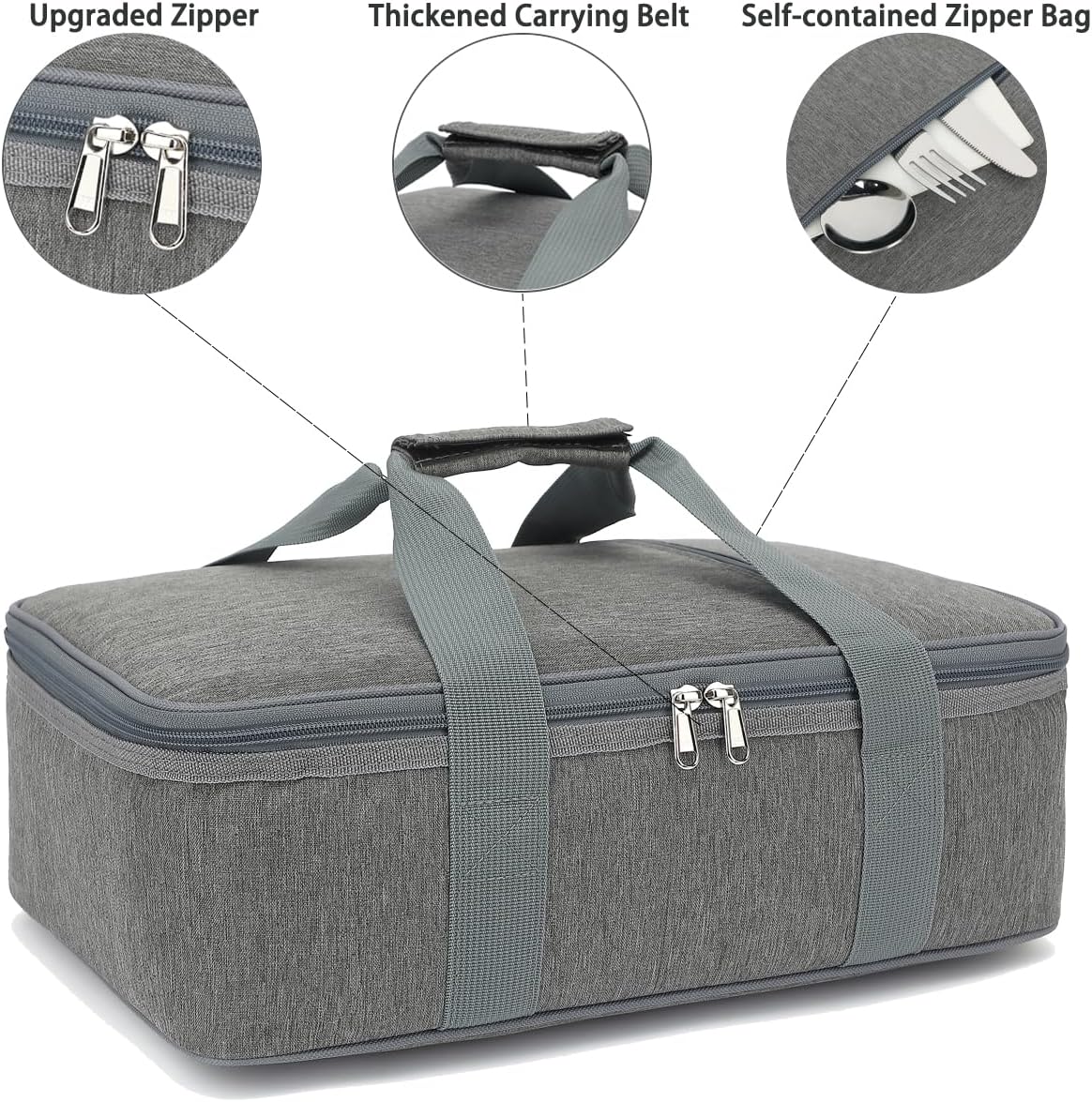 GYEUKHAM Insulated Casserole Carrier Bag - Large Portable Hot and Cold Food Storage Tote with Handles Thermal Bag for Parties, Picnics, Camping, Travel,Fits 9"x13" Baking Dish,Grey