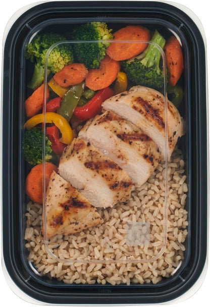 IRIS USA Meal Prep Containers, 36oz - 50 Pack (100-Piece) 3-Compartment Reusable Food Storage Containers with Lids, Plastic Kitchen Food Prep To Go Lunch Box, Microwave Freezer Dishwasher Safe, Black