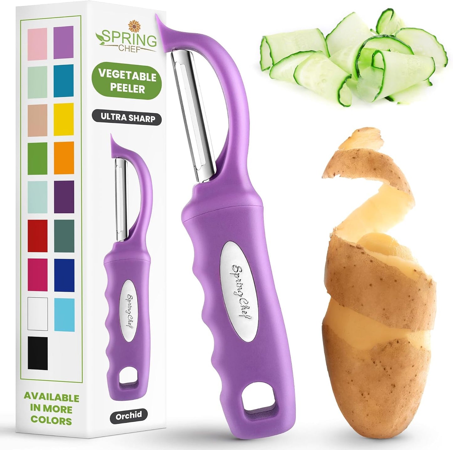 Spring Chef Premium Swivel Vegetable Peeler, Soft Grip Handle and Ultra Sharp Stainless Steel Blades - Perfect Kitchen Peeler For Veggie, Fruit, Potato, Carrot, Apple - Mango