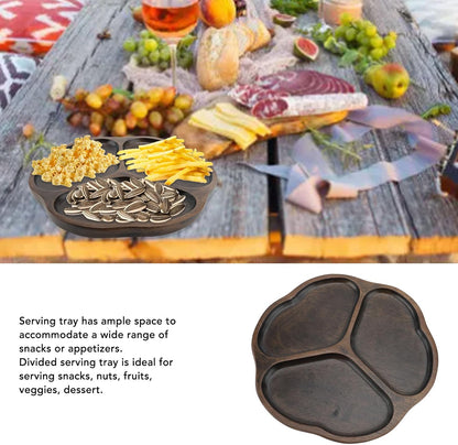 Divided Serving Tray, 3 Compartments Appetizer Snack Dishes Decorative Wooden Serving Platters Chip and Dip Tray for Snack Nut Fruit Veggie