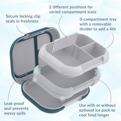 Bentgo Chill Max Leak-Proof XL Lunch Box - Included Ice Pack Keeps Food Cold; 5-Cup Capacity for Adults & Ages 8+, 3 or 4 Compartment Bento Box, BPA-Free, Dishwasher Safe (Bone & Glacier Blue)