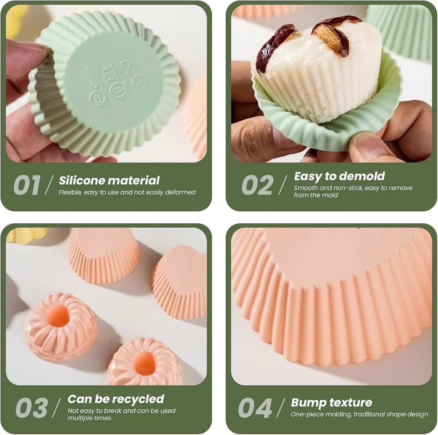 12er Pack Silicone Cupcake Molds,Reusable Baking Cups Molds Washable for Oven Microwave Dishwasher (Flower shape)