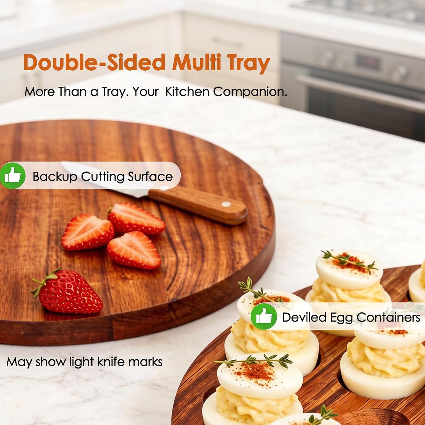 Acacia Wood Deviled Egg Carrier with Secure Snap-Lock Lid – Holds 24 Eggs for Parties,Potlucks & Picnics,Portable Serving Tray with Handle, Dishwasher-Safe Lid,Easter Hostess Gift Idea
