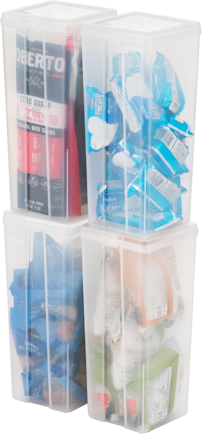 IRIS USA Vertical Storage Bins with Lids |Made in USA| Flip Top Containers for Organizing Pantry, Office, Craft, and Study Supplies - Small (10-Pack)