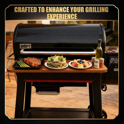 QuliMetal Folding Front Shelf for Traeger Pro 34, Texas Elite 34, Century 885 and Eastwood 34, 37" x 12" Heavy-Duty Grill Prep Table with Cutting Board, Stainless Steel Basin, Lid and 5 Hooks