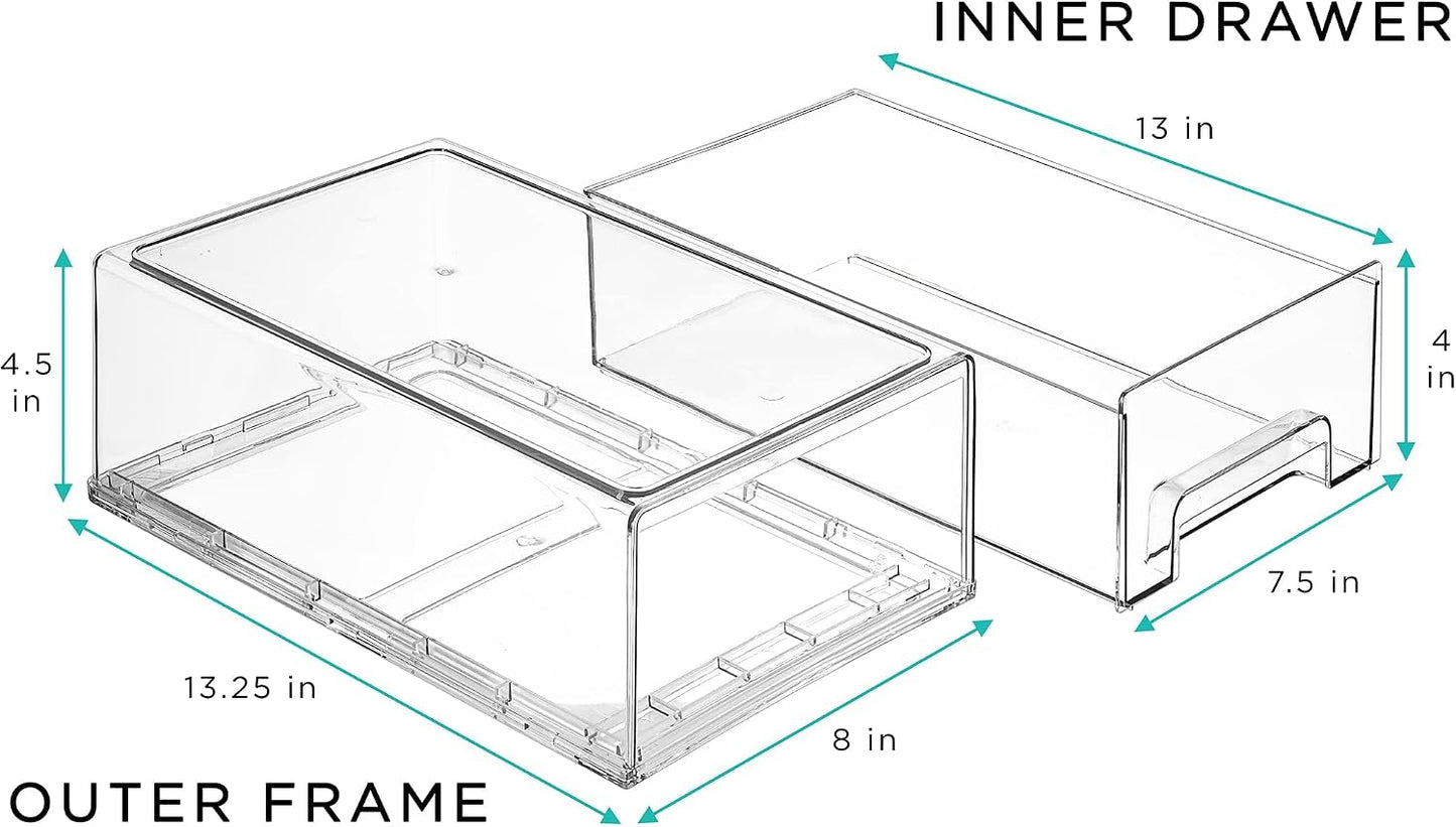 Sorbus Medium Clear Storage Drawers (6 Pack) – Stackable Organizer Drawers for Fridge, Pantry, Kitchen – Pull-Out Storage Bins with Handles, Slide Out Acrylic Drawers