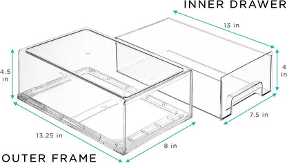 Sorbus Medium Clear Storage Drawers (6 Pack) – Stackable Organizer Drawers for Fridge, Pantry, Kitchen – Pull-Out Storage Bins with Handles, Slide Out Acrylic Drawers