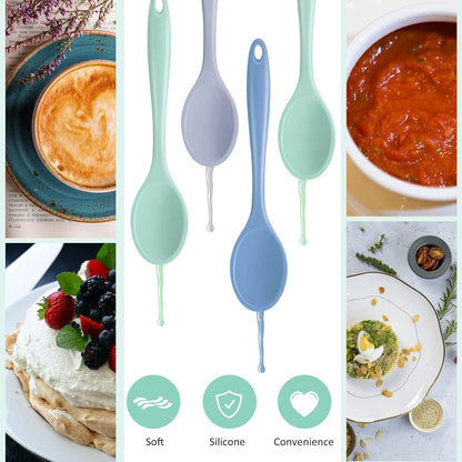 Shappy 4 Pieces Silicone Cooking Spoons 10.6 Inch Heat Resistant Kitchen Spoons for Mixing, Serving and Stirring Upgrade Large Non Stick Basting Utensils, Dishwasher Safe(Spoon,Fashionable Color)