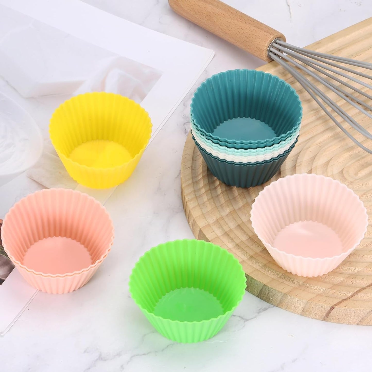 uxcell 18Pcs Silicone Cupcake Liners, Non-Stick Baking Cups, for Cooking Eggs, Baking Muffins and Make a Cake(Pink)