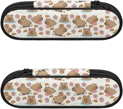 Travel Cutlery Set with Case for Kids Portable Utensil Case Reusable Silverware Pouch for School Travel Lunch Capybara Flower