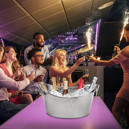 Frcctre 3 Gallon/12L Stainless Steel Beverage Tub, Large Galvanized Ice Bucket with Handles, Hammered Metal Drink Bucket Drink Chiller Champagne Buckets for Parties Weddings