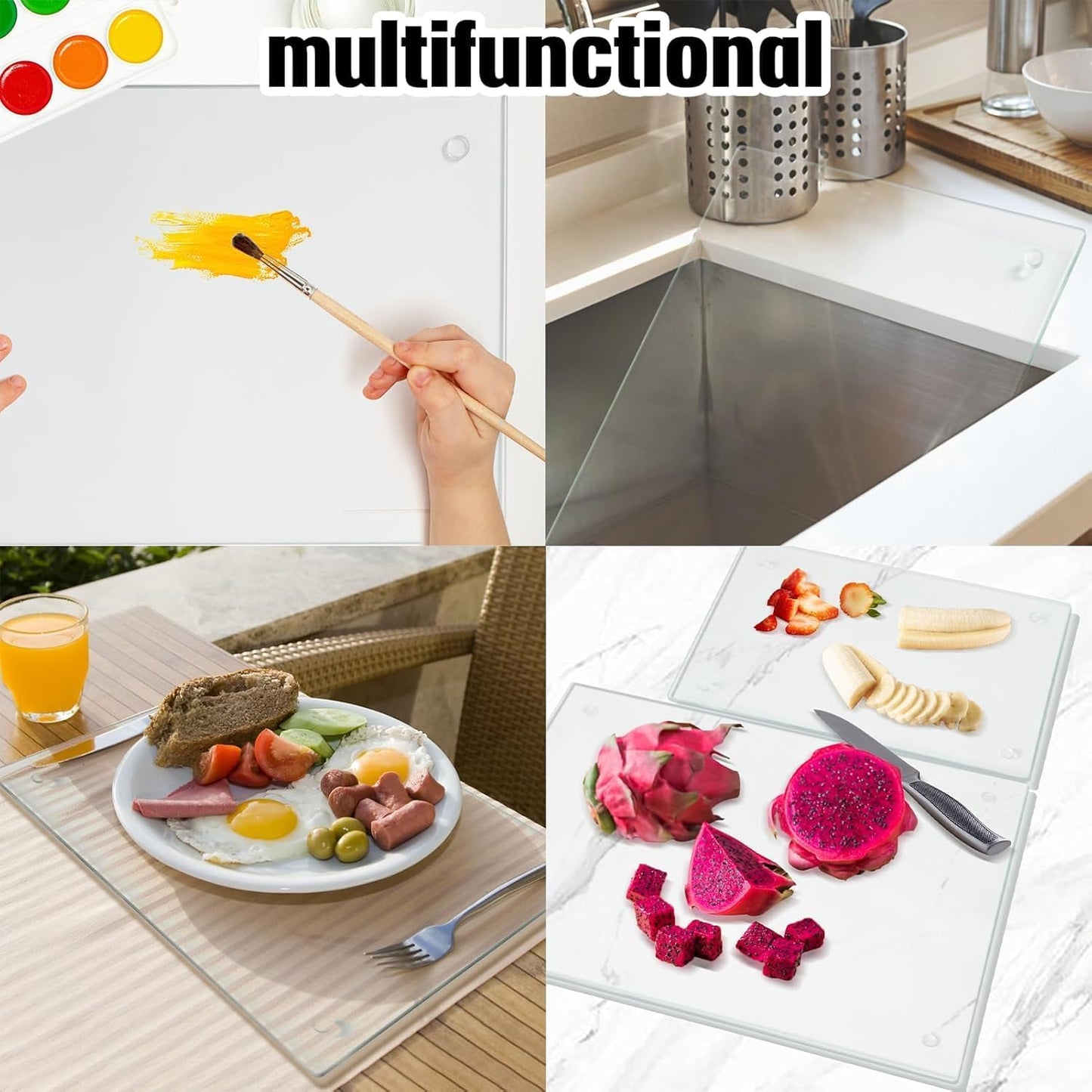 JAMBALAY Tempered Glass Cutting Boards for Kitchen, 16"x12" Clear Glass Cutting Board Set, 2Pcs Chopping Board with Rubber Non Slip Feet, Heat Resistant, Shatter Resistant, Dishwasher Safe