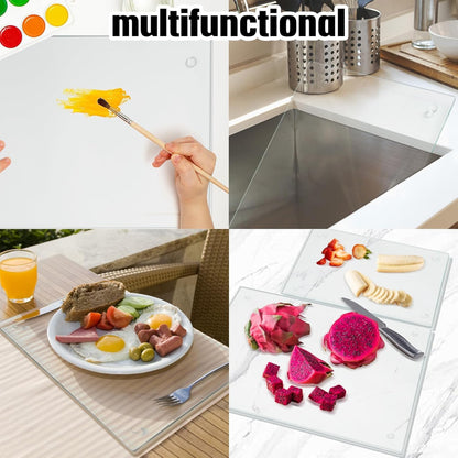 JAMBALAY Tempered Glass Cutting Boards for Kitchen, 16"x12" Clear Glass Cutting Board Set, 2Pcs Chopping Board with Rubber Non Slip Feet, Heat Resistant, Shatter Resistant, Dishwasher Safe