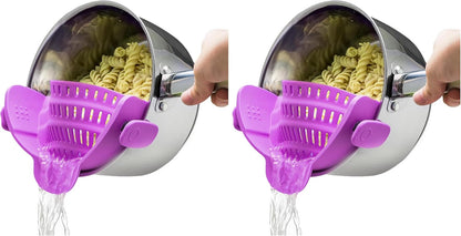 Kitchen Gizmo Snap N' Strain - Silicone Pasta Strainer Clip-On for Pots and Pans - Heat Resistant Colander for Vegetables and Noodles - Kitchen Gadgets for Cooking - Space-Saving Design - Gray
