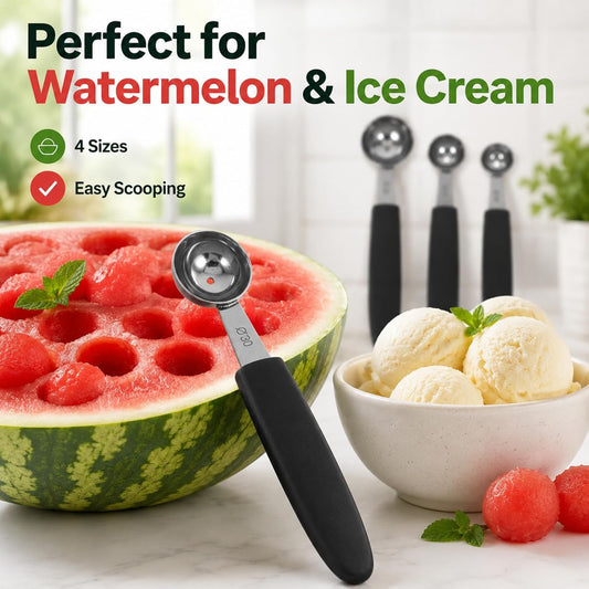 4 Pack Melon Baller Scoop Set, Stainless Steel Fruit Scoopers