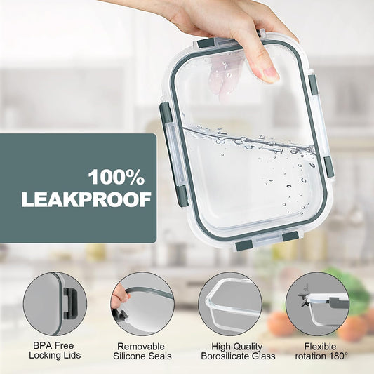 VERONES 10Pack 22OZ Glass Meal Prep Containers and 5Pack Glass 3 Compartment Containers Set, Food Storage Containers with Lids,BPA-Free, for Microwave, Oven, Freezer & Dishwasher Friendly