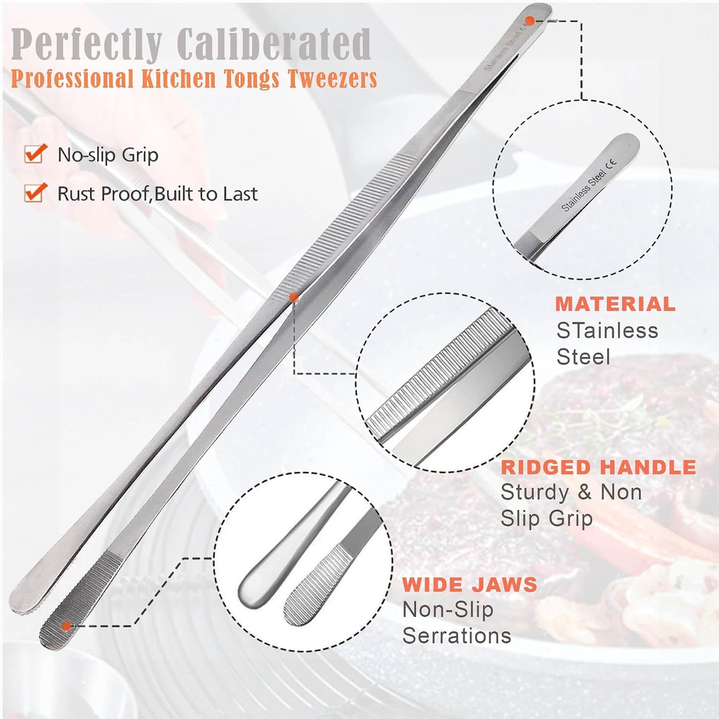 A2Z 2Pc Precision Kitchen Culinary Tweezer Tongs Set, Stainless Steel Offset Handle & Wide Jaws Chef Plating Tweezers for Plating Small Delicate Foods, Cooking, Grilling Serving Tongs - 12 inch