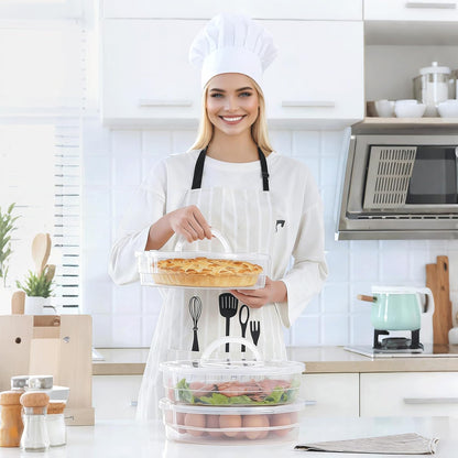 Pie Carrier With Lid and Handle, 12IN Stackable Pie Carriers for Transport with Double-Layer Divider, Airtight Pizza Saver for Leftover Pizza, Pie, Cake (3PC)