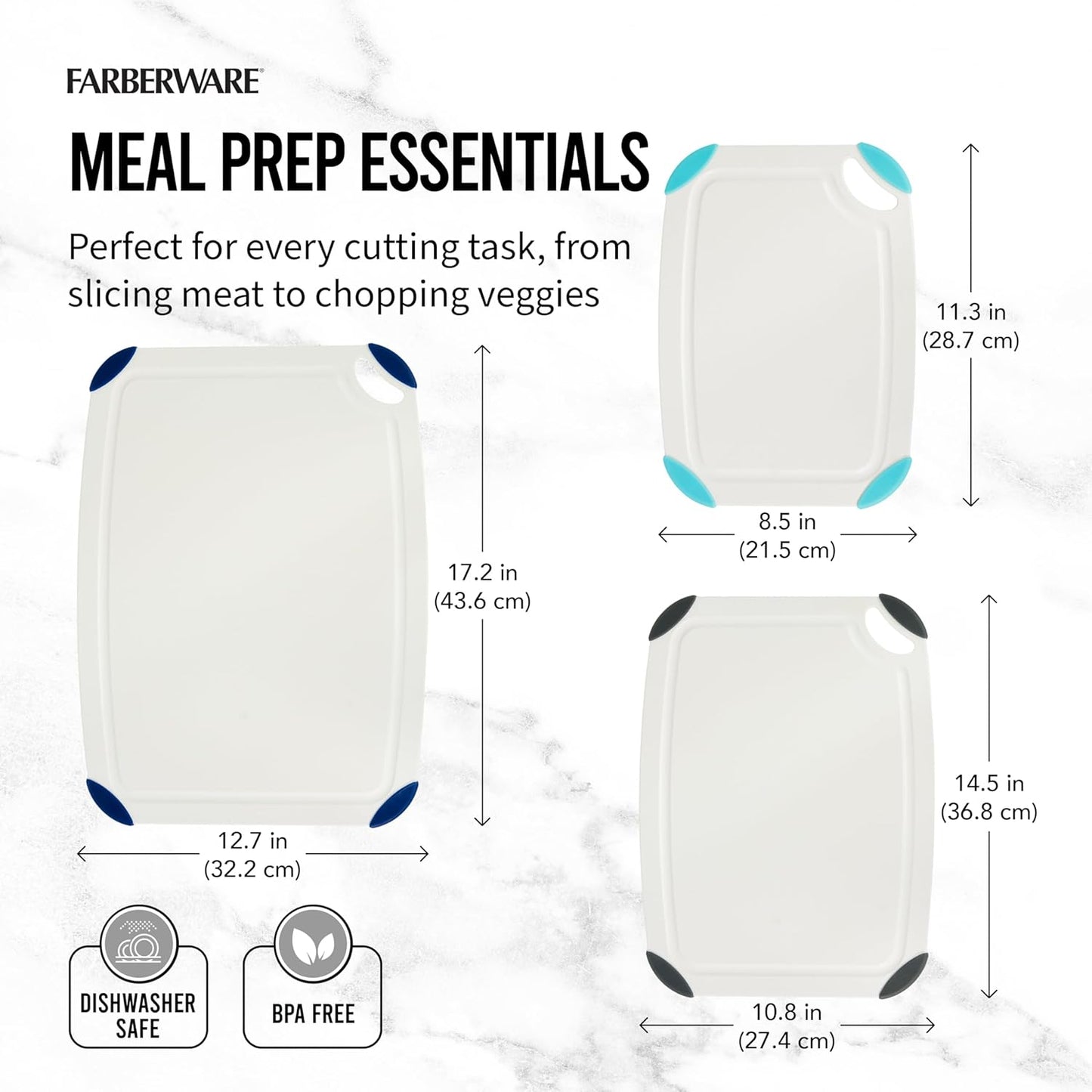 Farberware Cutting Board Set Made from Recycled PET (RPET) with Non-Slip Edges, Durable & Dishwasher Safe, 2-Piece
