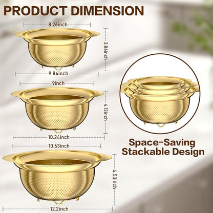 Stainless Steel Colander for Kitchen, Strainers and Colanders, 5-3-2 Qt