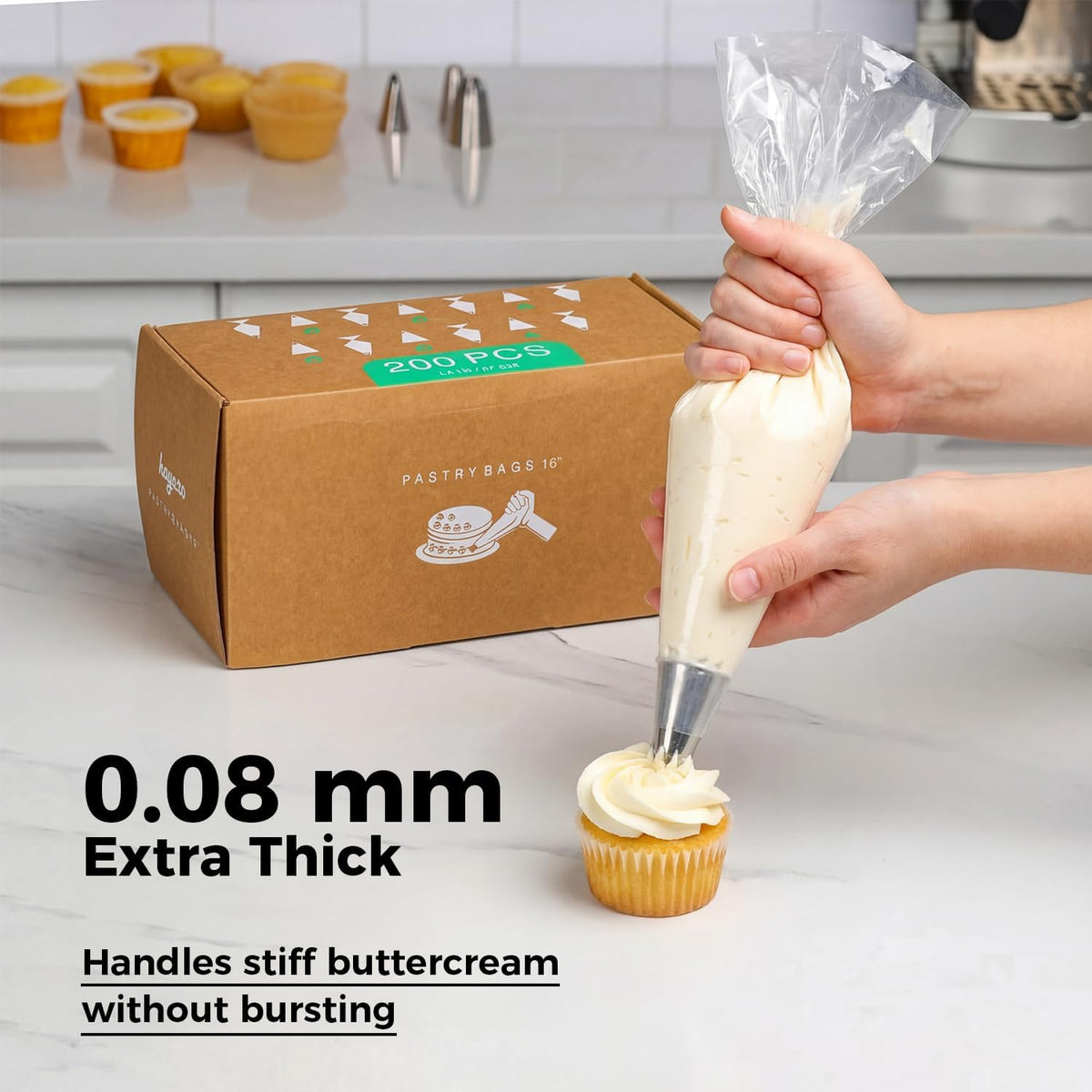 16-Inch Heavy-Duty Disposable Piping Bags, 200 Pack – Extra Thick Smooth Pastry Bags with Easy-Pull Dispenser Box for Cake Decorating, Buttercream Frosting, Cookie Icing & Baking Supplies