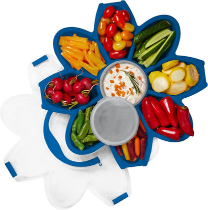 KOLORAE Flower Snack Serving Tray - 9 Compartment Party Platter with Dressing Cup for Chips and Dip, Fruits and Veggies - Game Day & Summer Entertaining Tray