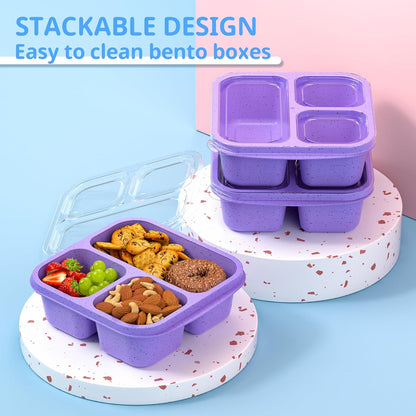 Snack Boxes (3 Pack) - Stackable Bento Boxes with 3 Compartments, Meal Prep Containers Reusable, Lightweight Lunch Containers for Kids and Adults, BPA Free (Blue)
