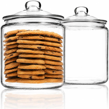1 Gallon Glass Cookie Jar with Lid – Glass Jar with Lid - Airtight Food Storage Container for Cookies, Candy, Flour, Dog Treats – Clear Large Kitchen Jar for Pantry - Glass Containers with Lids