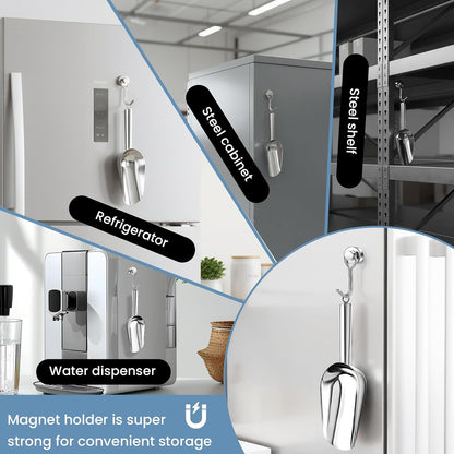Wapodeai 6oz Stainless Steel Ice Scoop for Freezer with Magnetic Hook