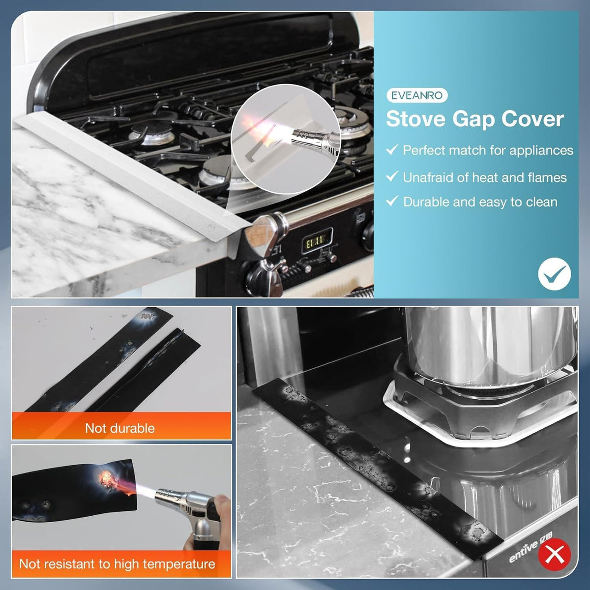 2PCS Kitchen Stove Counter Gap Covers Stainless Steel (13.8"-27.5" Silver)
