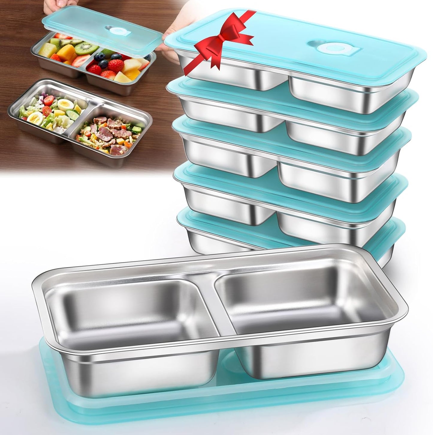 4 Pack Stainless Steel Snack Containers Reusable, Grab and Go 2 Compartment Food Storage Meal Prep Containers with Lids Stackable for Travel Camping School Lunch, Gifts for Gym Home Cooks