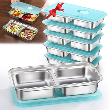 4 Pack Stainless Steel Snack Containers Reusable, Grab and Go 2 Compartment Food Storage Meal Prep Containers with Lids Stackable for Travel Camping School Lunch, Gifts for Gym Home Cooks