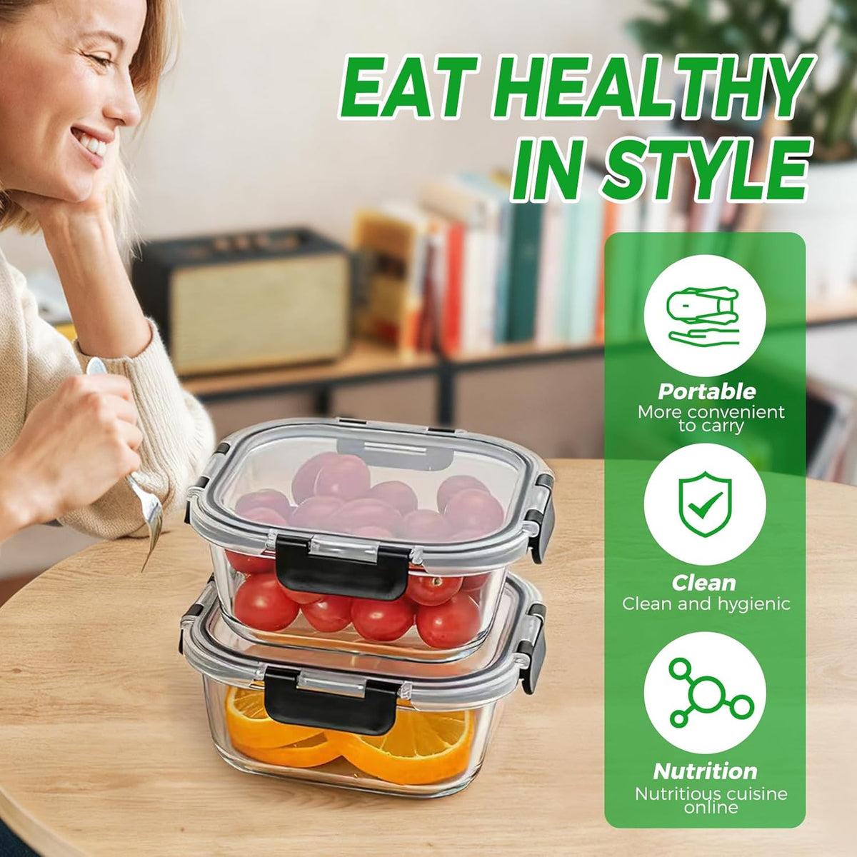 27 oz Glass Food Storage Containers with lids, 4 Pack Square Sandwich Containers/Box for Meal Prep, 3.3 Cup Glass Meal Prep Containers, Microwave, Oven, Freezer and Dishwasher, BPA-free