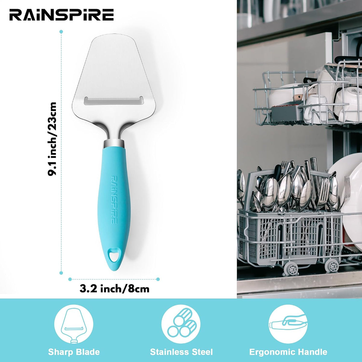 Rainspire Upgraded Non-Stick Cheese Slicers for Block Cheese Multi-Functional Cheese Cutter for Mozzarella, Cheddar, Gruyere Charcuterie Accessories Dishwasher Safe Kitchen Tools, Black