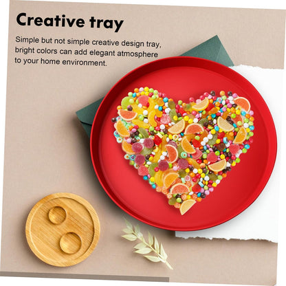 Red Round Wedding Serving Tray Chinese Style Snack Candy Dried Fruit Platter Decorative Storage Dish for Wedding Parties Family Events 13 Inch
