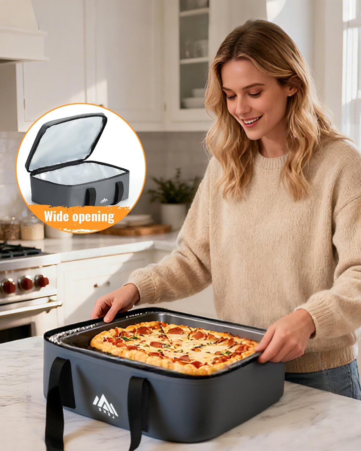 Lekesky Insulated Casserole Carrier (Soft-Side) for Hot or Cold Food, Casserole Dish Bag Carrying Case - Lasagna Lugger Holder for Potluck/Picnic, Fits 9x13 & 11x15 Inch Baking Dish, Dark Gray
