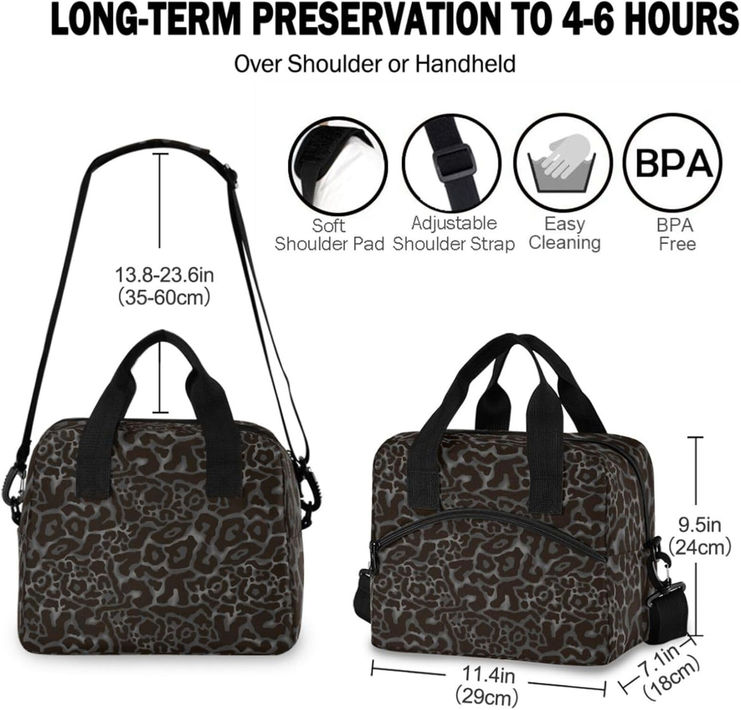Colorful Leopard Insulated Lunch Bag Rainbow Animals Skin Print Reusable Cooler Lunch Tote Box with Shoulder Strap for Work Picnic School Beach