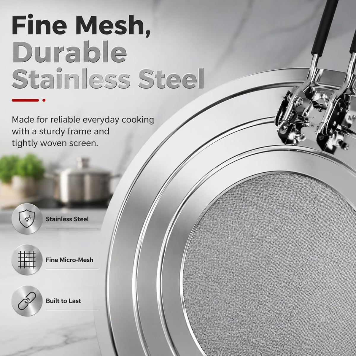 Splatter Screen for Frying Pan, Grease Splatter Guard for 9/10/11 Inch Pans