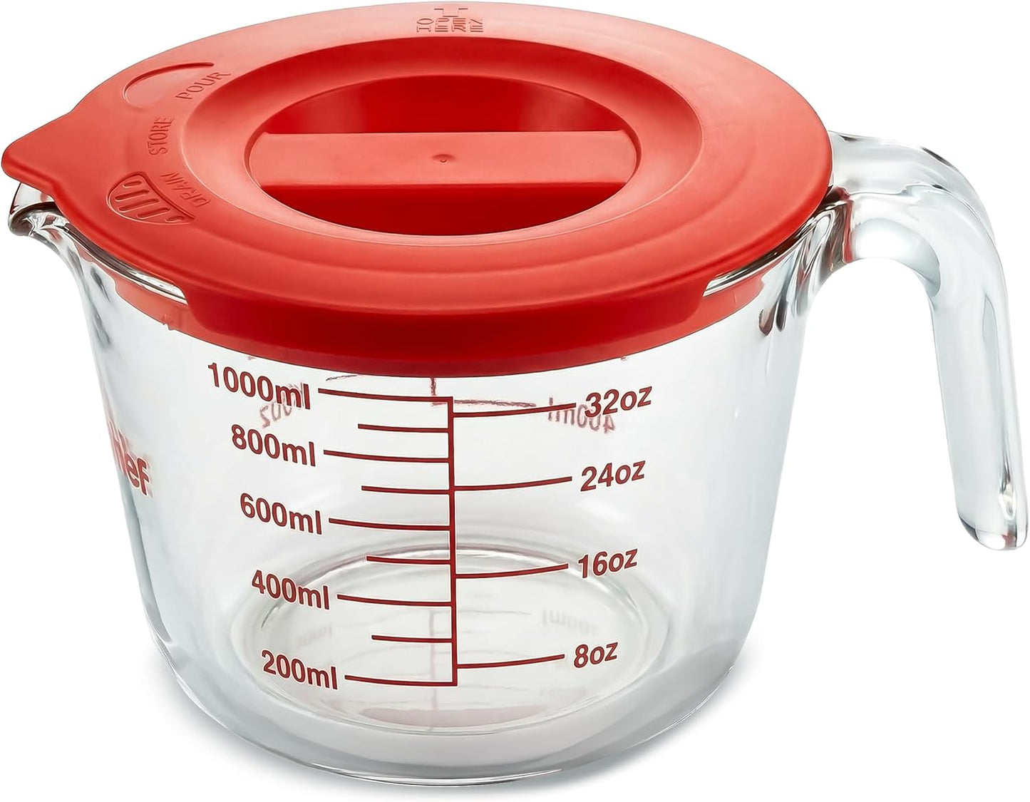 NutriChef 1,2 and 4 Cups Glass Measuring Cup Set with Lids (8, 17 and 34 oz) - Heat-Resistant Borosilicate Liquid Measure Cups with Easy-Read Scale for Cooking, Baking & Food Storage, Dishwasher Safe