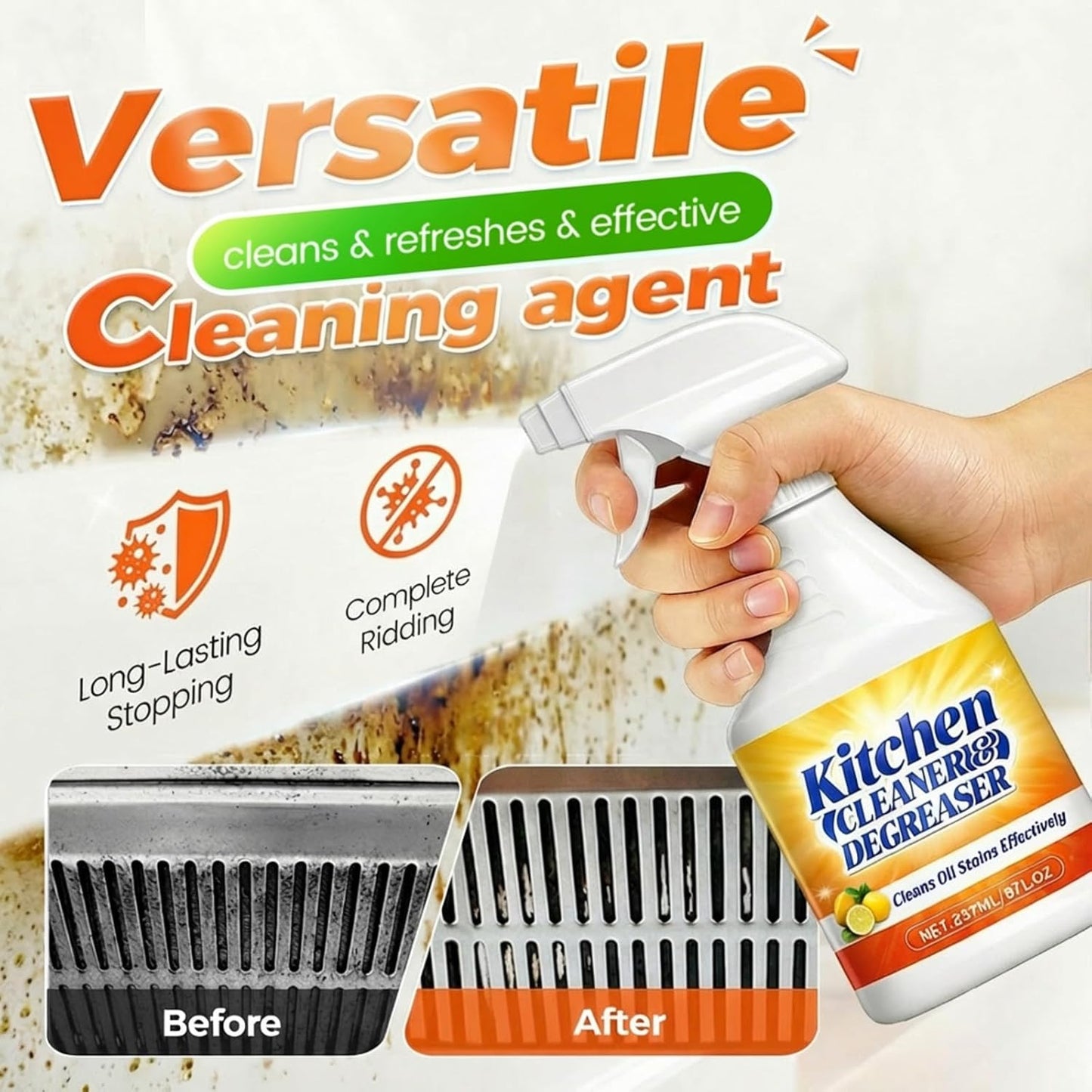 237ml Foam Cleaner Heavy Duty Degreaser Spray, Grease Cleaner Heavy Duty for Kitchen, Multipurpose Kitchen Degreaser Cleaner for Glass Cooktop, Gas Stove Top Cleaner, Air Fryer, BBQ Grill (1 Pack)