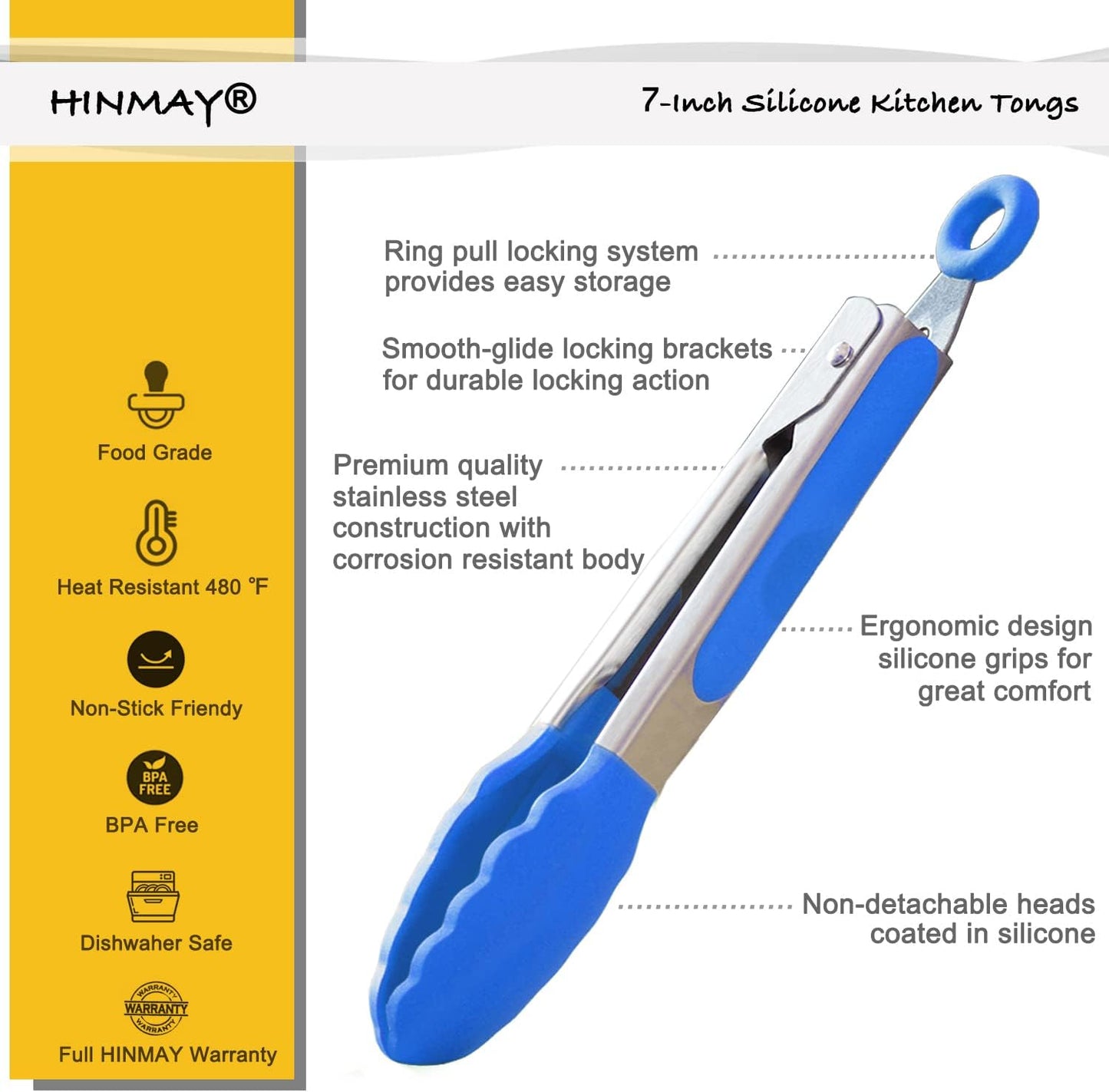 HINMAY Small Silicone Tongs 7-Inch Mini Serving Tongs, Set of 3 (Black Gray White)