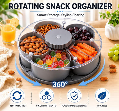 Divided Serving Tray that Spins, Spinning Lazy Susan Organizer, Grey, Flower Design